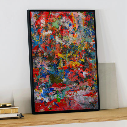 Colorful abstract artwork and poster featuring intricate patterns and textures in Abstract Patchwork 2 by Anonymous, framed and displayed in home decor