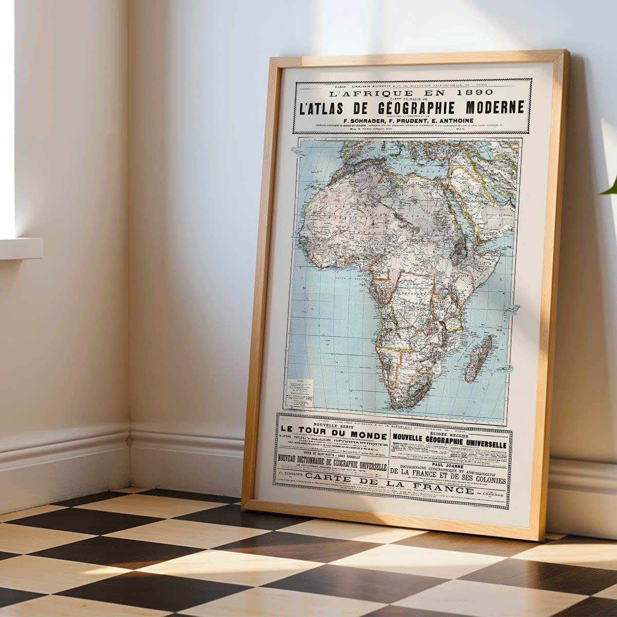 Detailed map of Africa with geographical features by F Schrader F Prudent E Anthoine from Atlas de geographie moderne, framed and displayed in home decor