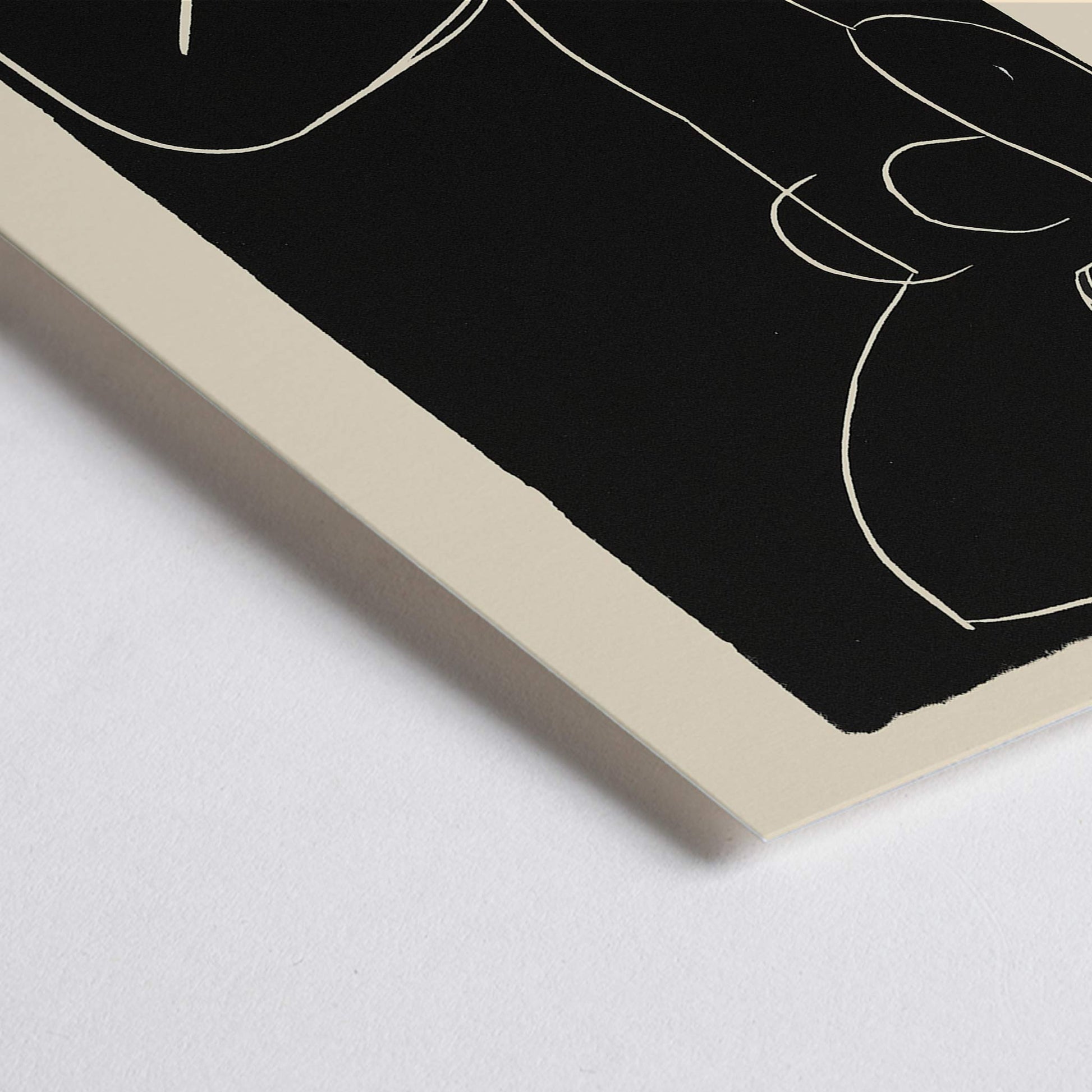 Closeup detail of Henri Matisse Seated Nude with Crossed Legs I poster minimalist black and white nude line drawing on dark background