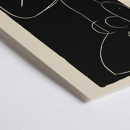 Closeup detail of Henri Matisse Seated Nude with Crossed Legs I poster minimalist black and white nude line drawing on dark background