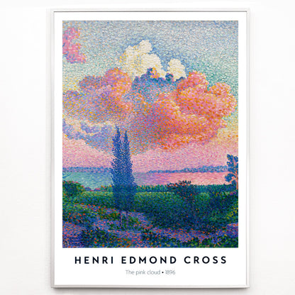 Closeup detail of Colorful landscape poster with a vivid pink cloud by Henri Edmond Cross titled The Pink Cloud