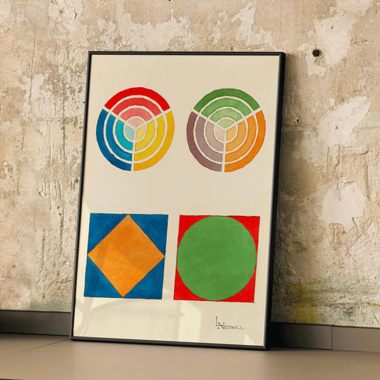 Colorful geometric abstract art poster from Portfolio Historic Ornament by Elizabeth A Nedwill ideal for modern wall decor, framed and displayed in home decor
