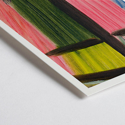 Closeup detail of Abstract painting in bold colors with vertical and horizontal brushstrokes titled Meditation by Alexej von Jawlensky