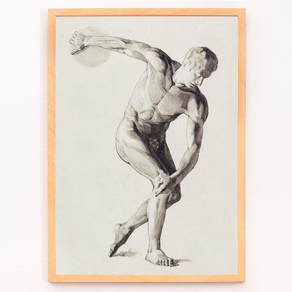 Closeup detail of Discus Thrower by Jan Veth classical male athlete in dynamic discus throwing pose artwork and poster