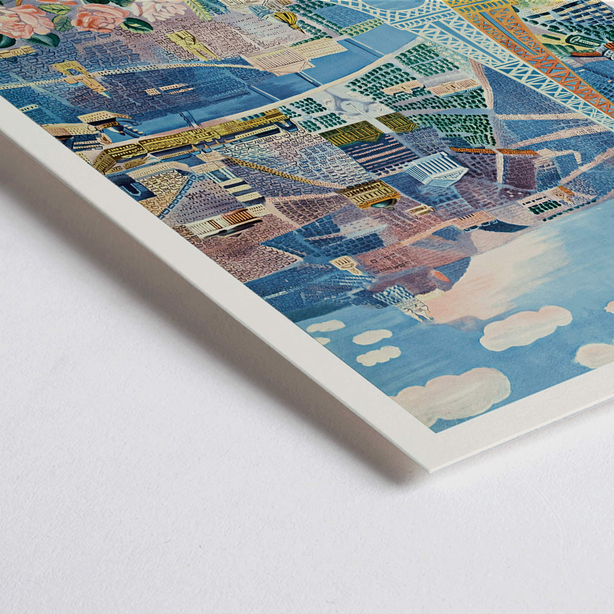 Closeup detail of Le Printemps en France by Raoul Dufy Paris Eiffel Tower and flowers artwork poster