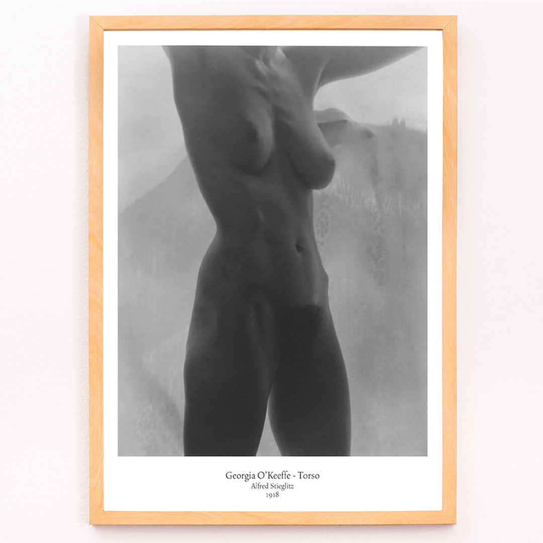 Closeup detail of Black and white artistic nude torso photograph of Georgia O Keeffe titled Torso by Alfred Stieglitz poster