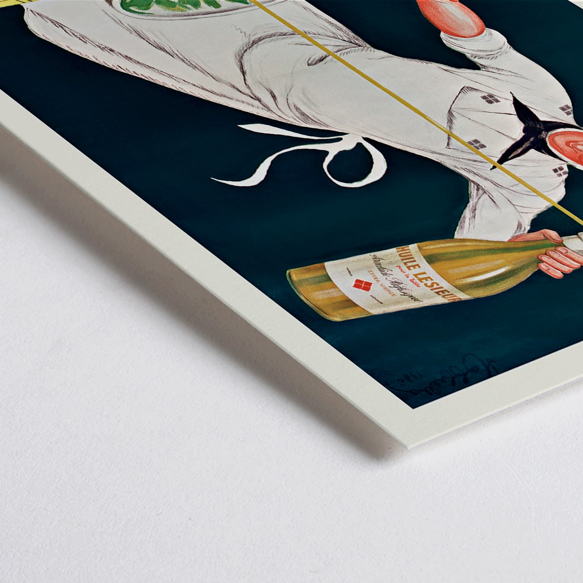 Closeup detail of Chef pouring oil into salad Huile Lesieur poster by Leonetto Cappiello