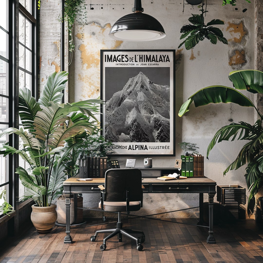 Le Siniolchu peak viewed from Zemu Glacier by Vittorio Sella from Images de l Himalaya poster of the Himalayas, framed and displayed in home decor