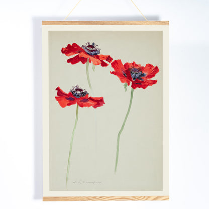 Light oak magnetic wood frame holding a poster, with natural wood bars and a hanging rope, displayed on a wall for a modern, elegant look, scene picture showing a poster in the frame