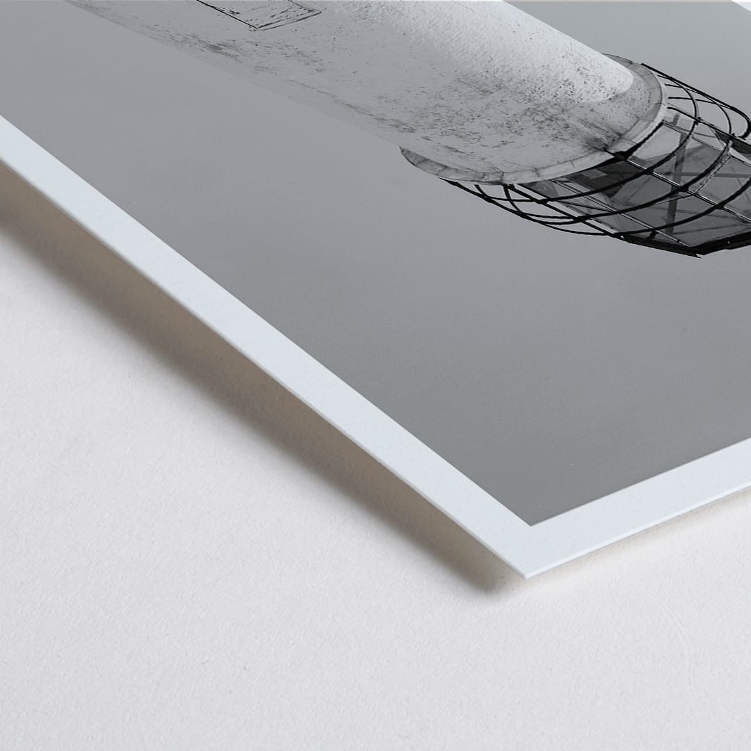 Closeup detail of Cape Saint George Lighthouse in Apalachicola Franklin County FL black and white photo and poster titled Cape St George Lighthouse