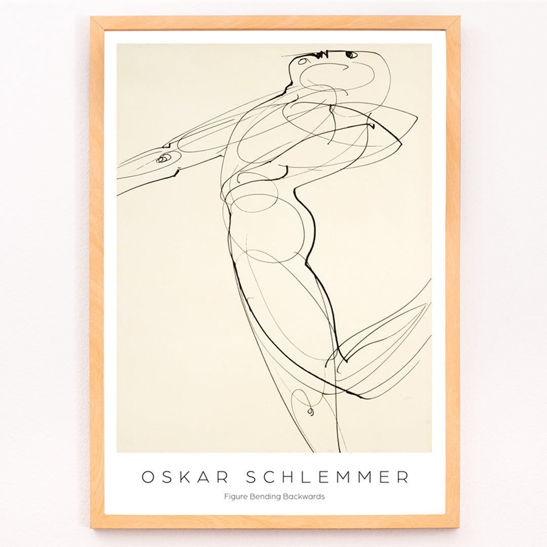 Closeup detail of Abstract line drawing poster of a human figure bending backwards by Oskar Schlemmer from Figure Bending Backwards