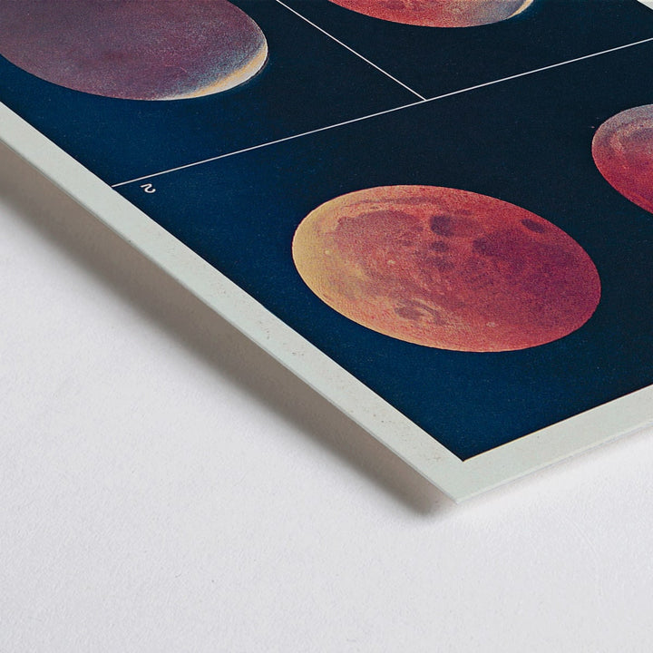 Closeup detail of Lunar color variations during eclipses illustration and poster from Colorations variees de la Lune by Alphonse Berget