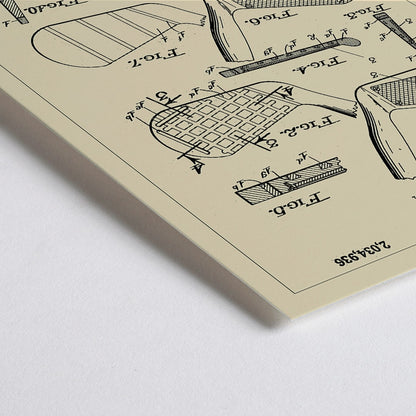 Closeup detail of Golf club patent illustration by GE Barnhart showing detailed diagrams and labeled parts