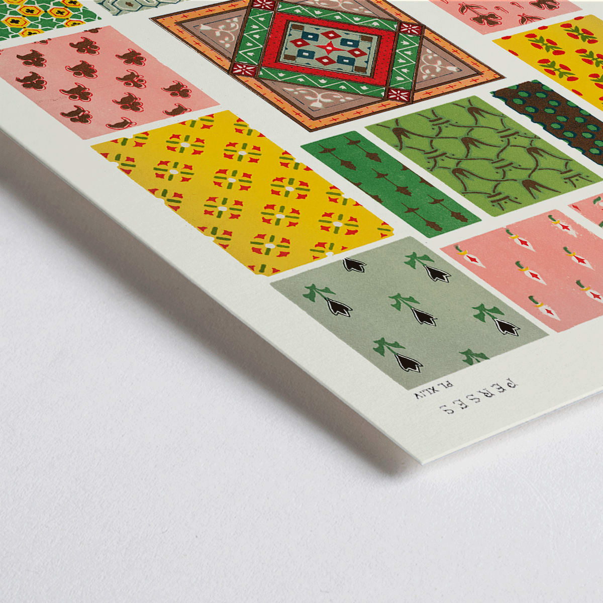 Closeup detail of Colorful geometric Persian patterns poster by Owen Jones from Persian 1 Century Grammar of Ornament artwork