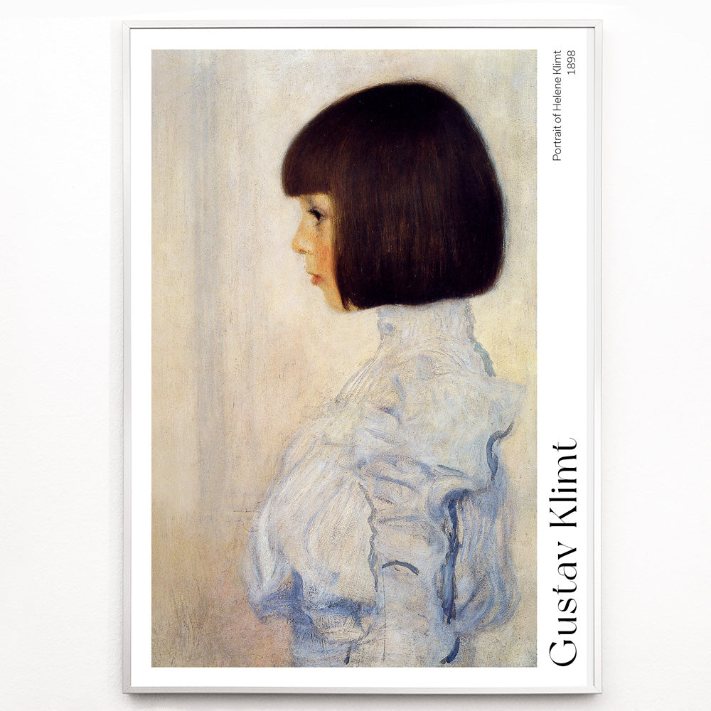Closeup detail of Side profile of young girl in white dress and blouse Portrait of Helene Klimt by Gustav Klimt poster