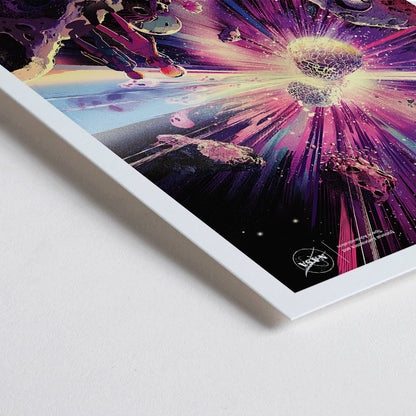 Closeup detail of Astronauts and asteroids in vibrant cosmic explosion Gamma Ray Ghouls by NASA space wall art poster