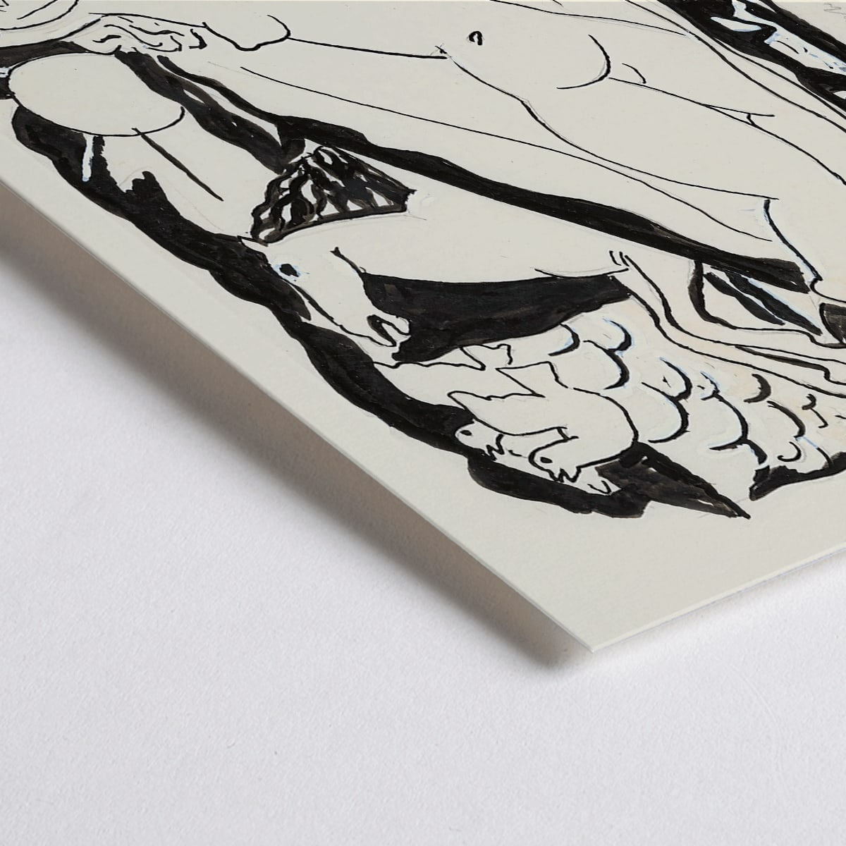 Closeup detail of Venus Vignet by Leo Gestel reclining nude woman with horses in abstract black and white drawing poster